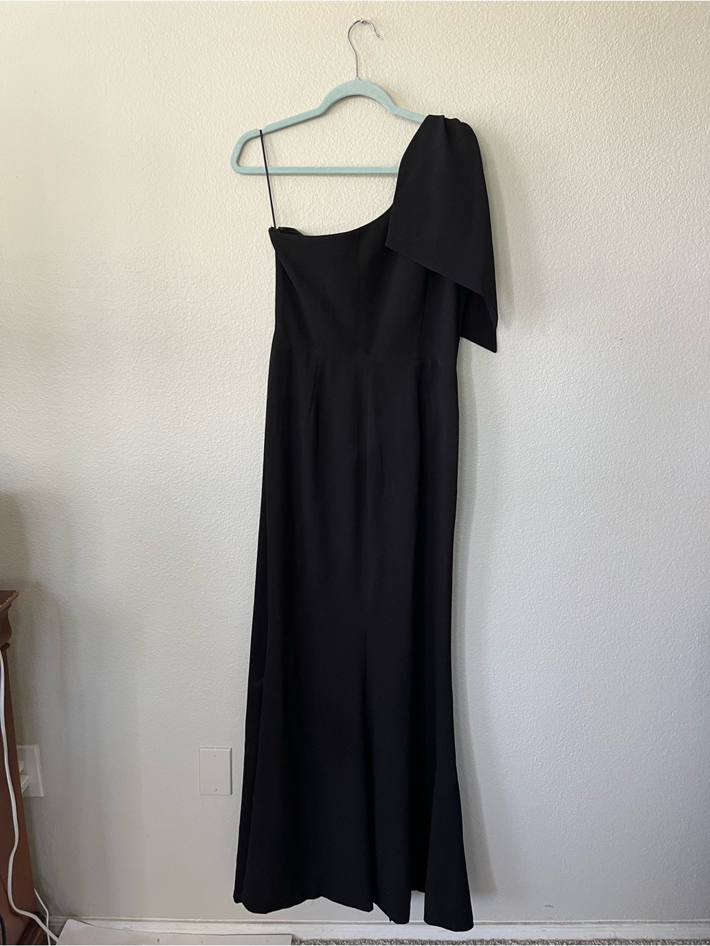 Dress The Population Georgina One Shoulder Crepe Black Gown Women's Size L - Picture 4 of 16